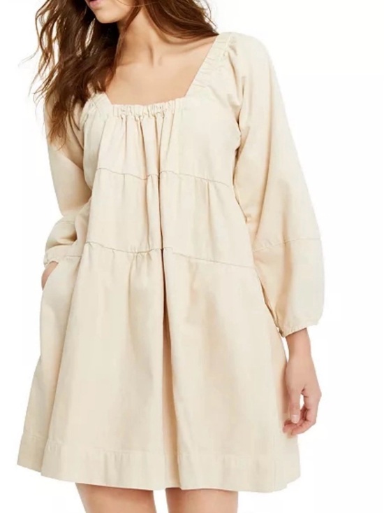 Free People Dresses & Skirts - Free People: Cream Square-Neck Babydoll Dress w/ pockets!